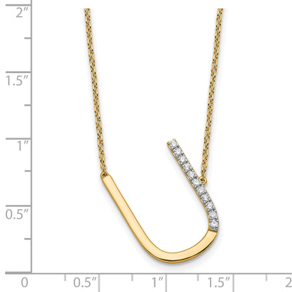 14K Sideways Diamond Initial U 18 inch Necklace