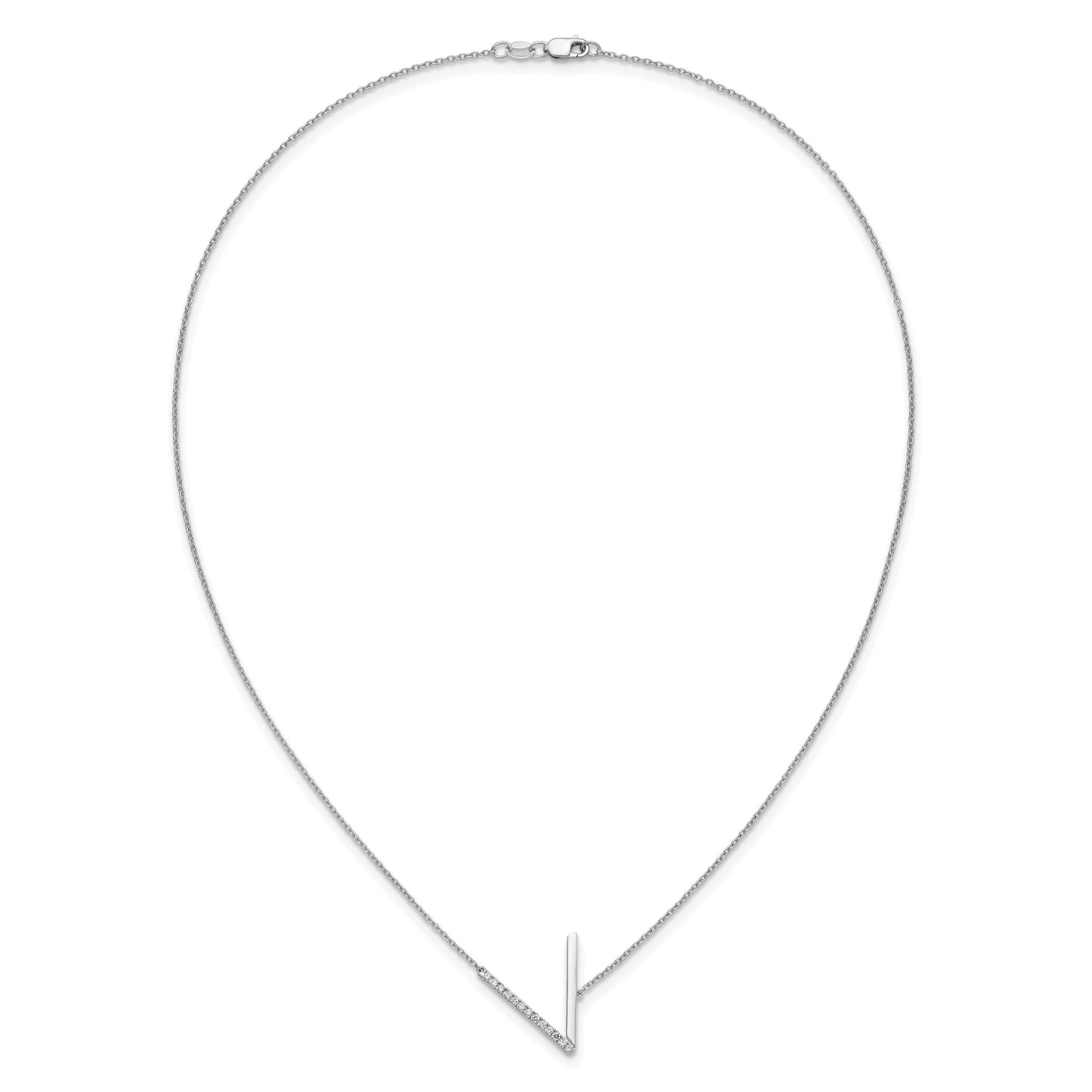 14K White Gold Sideways Diamond Initial V 18 inch Necklace