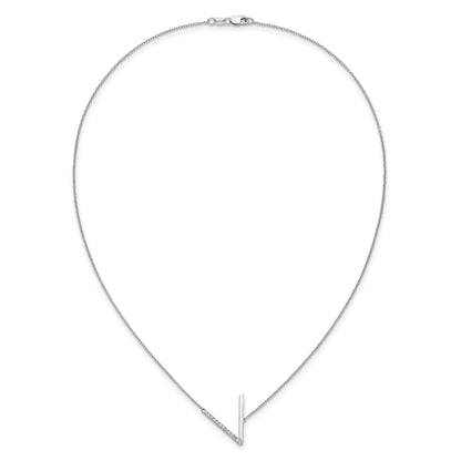 14K White Gold Sideways Diamond Initial V 18 inch Necklace
