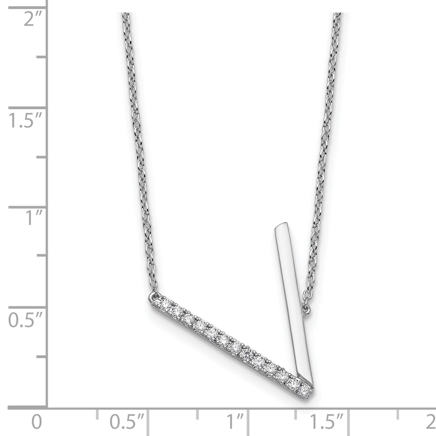 14K White Gold Sideways Diamond Initial V 18 inch Necklace