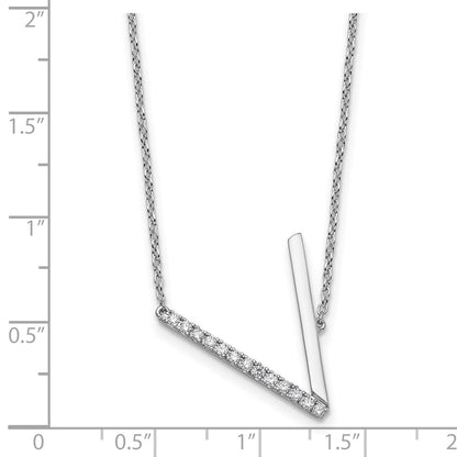 14K White Gold Sideways Diamond Initial V Necklace