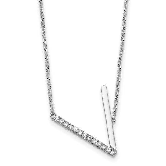 14K White Gold Sideways Diamond Initial V Necklace