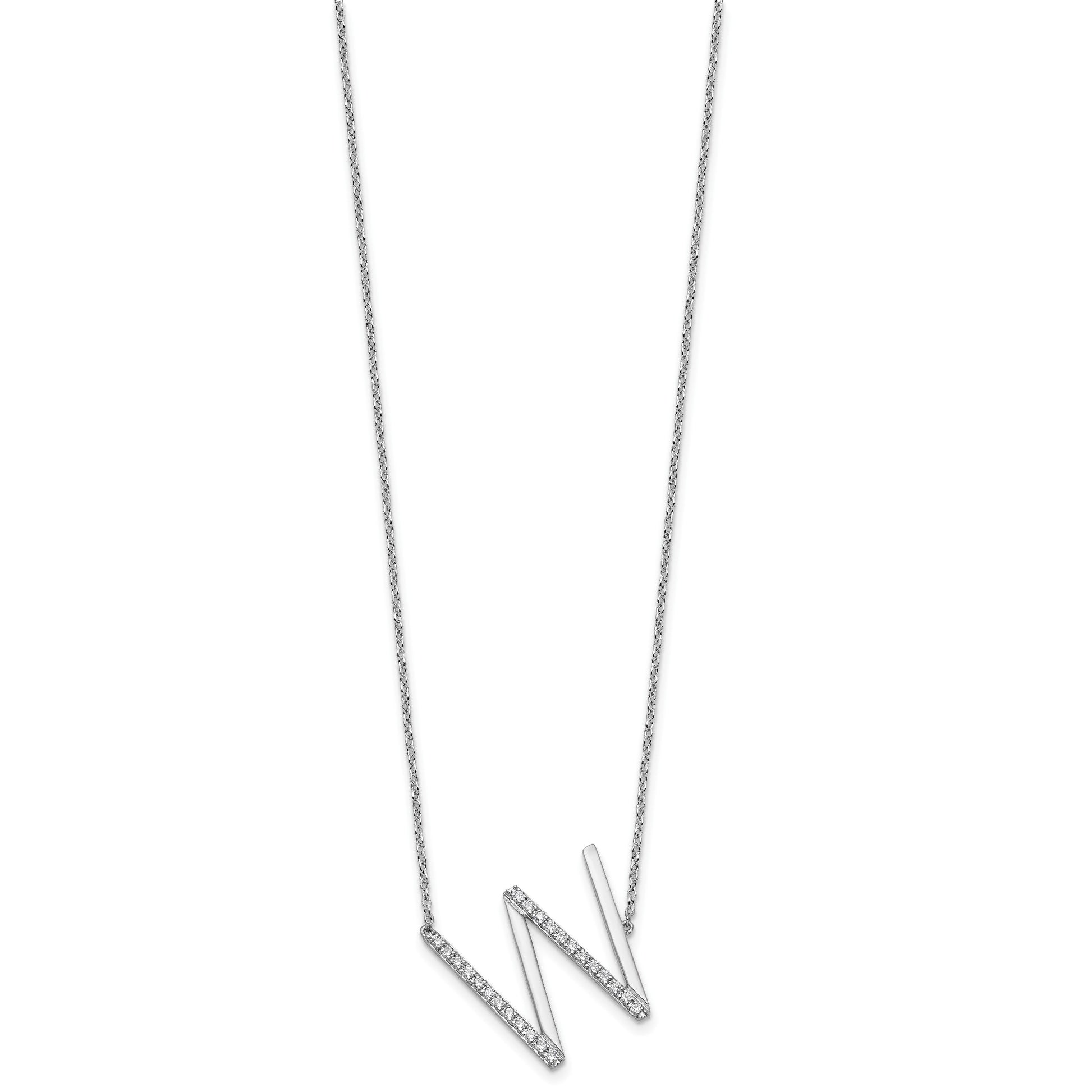 14K White Gold Sideways Diamond Initial W 18 inch Necklace