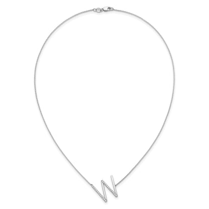 14K White Gold Sideways Diamond Initial W 18 inch Necklace