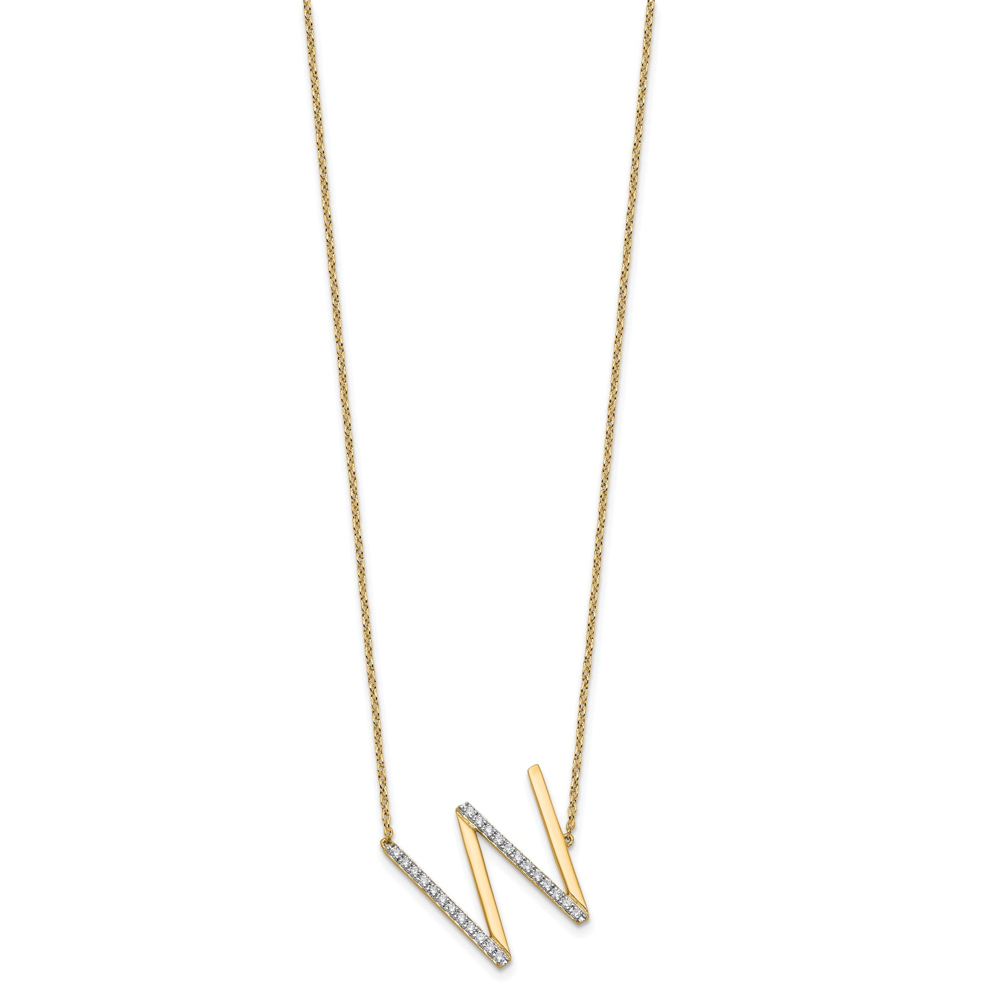 14K Sideways Diamond Initial W 18 inch Necklace