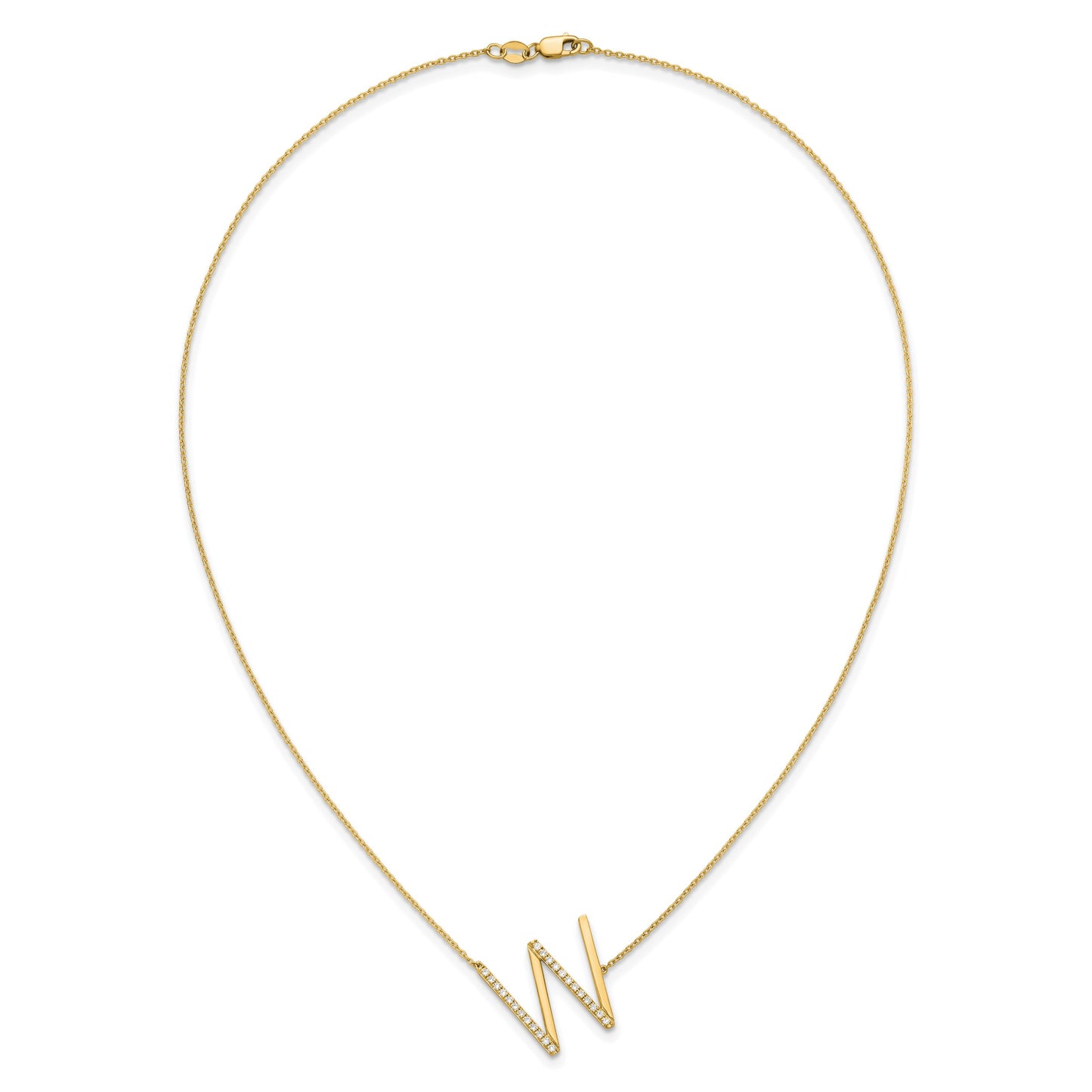 14K Sideways Diamond Initial W 18 inch Necklace