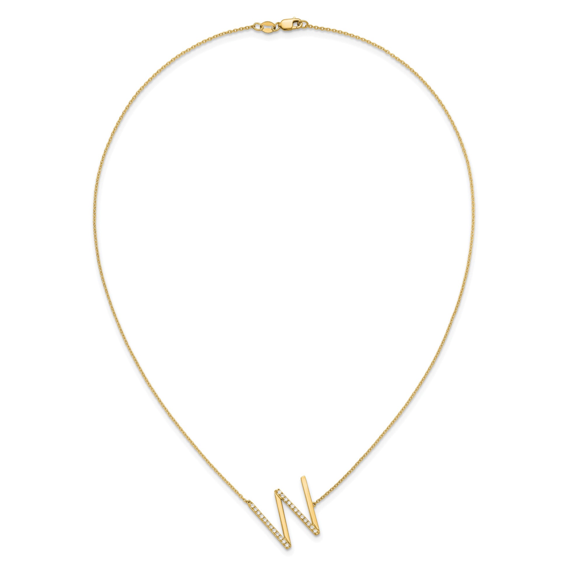 14K Sideways Diamond Initial W 18 inch Necklace