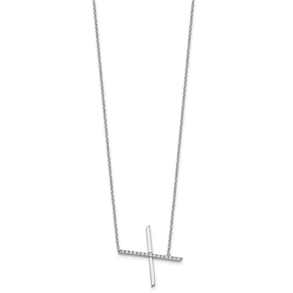 14K White Gold Sideways Diamond Initial X 18 inch Necklace