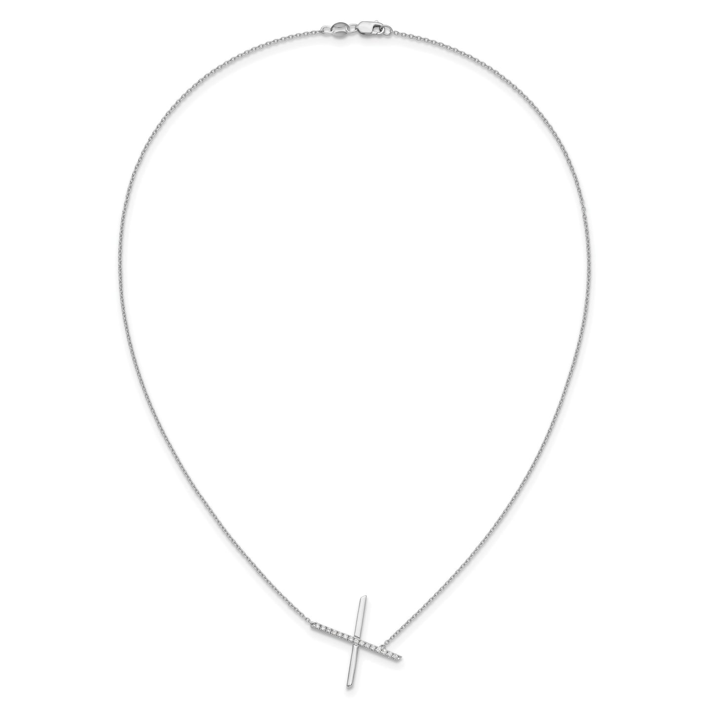 14K White Gold Sideways Diamond Initial X 18 inch Necklace