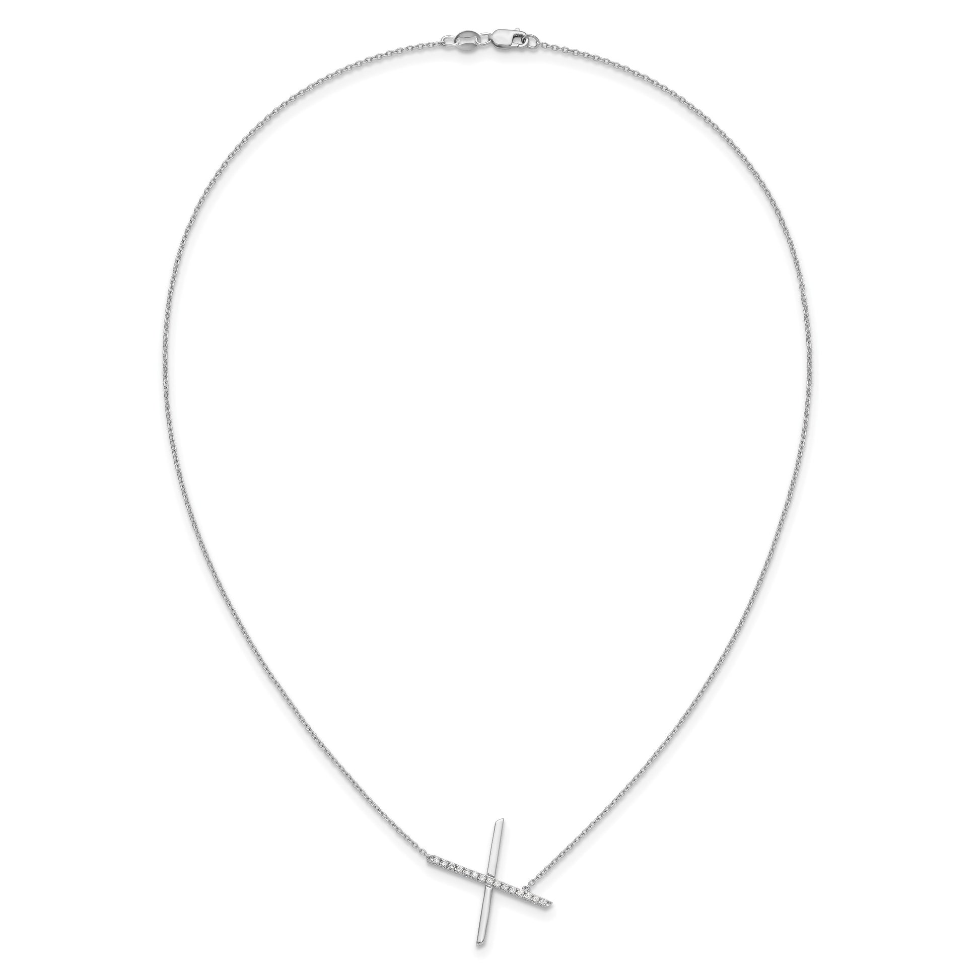 14K White Gold Sideways Diamond Initial X 18 inch Necklace