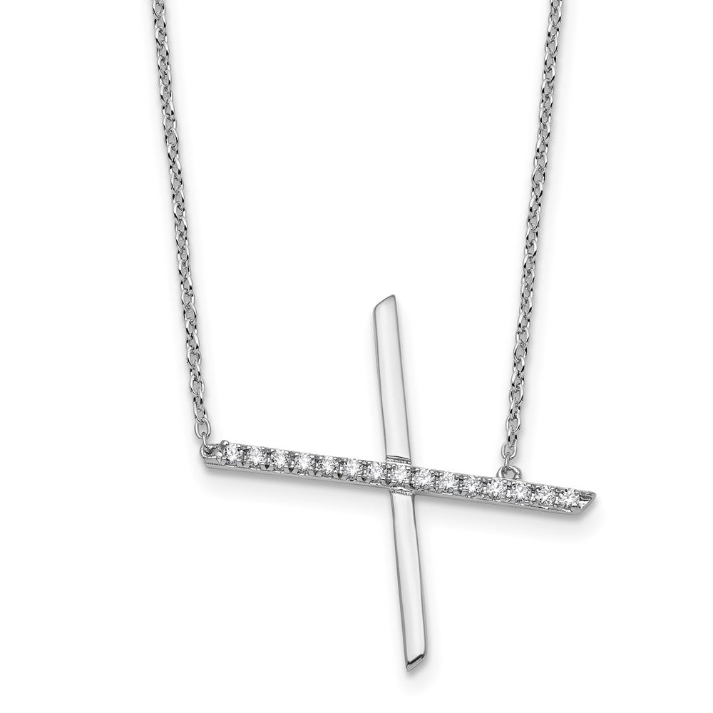 14K White Gold Sideways Diamond Initial X Necklace