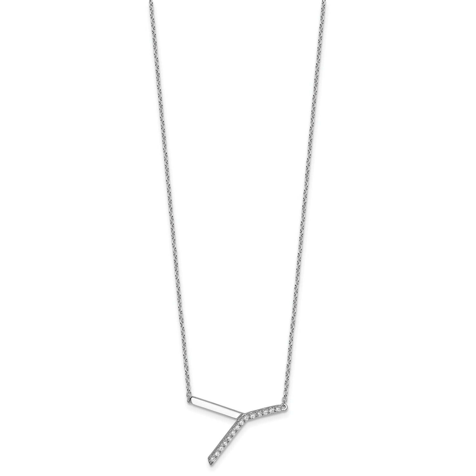 14K White Gold Sideways Diamond Initial Y 18 inch Necklace