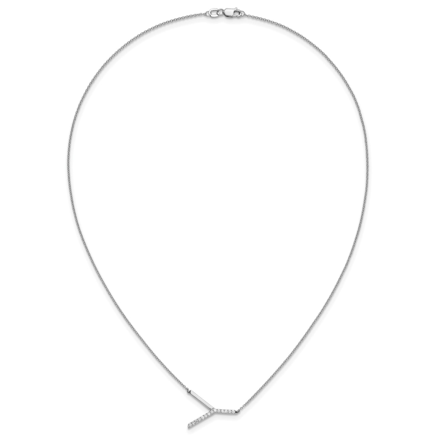 14K White Gold Sideways Diamond Initial Y 18 inch Necklace