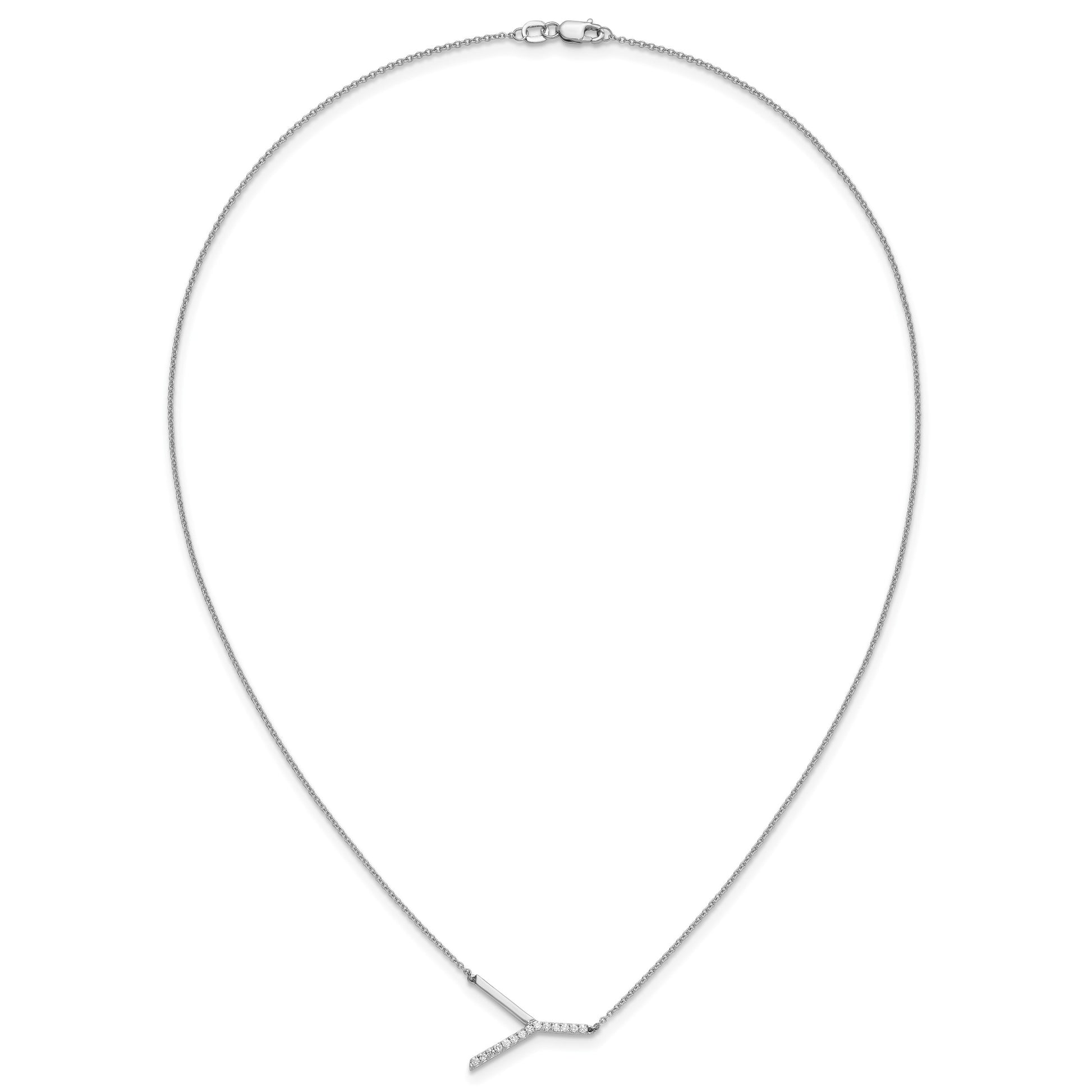 14K White Gold Sideways Diamond Initial Y 18 inch Necklace