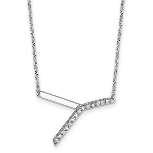 14K White Gold Sideways Diamond Initial Y Necklace