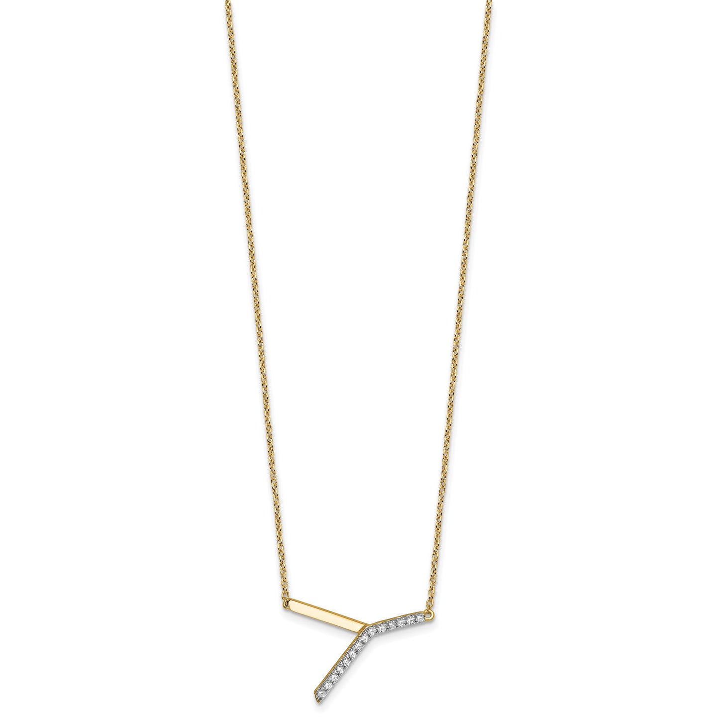 14K Sideways Diamond Initial Y 18 inch Necklace