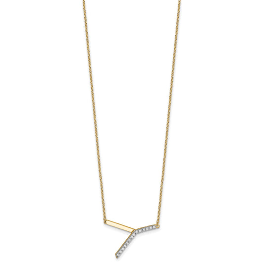 14K Sideways Diamond Initial Y 18 inch Necklace