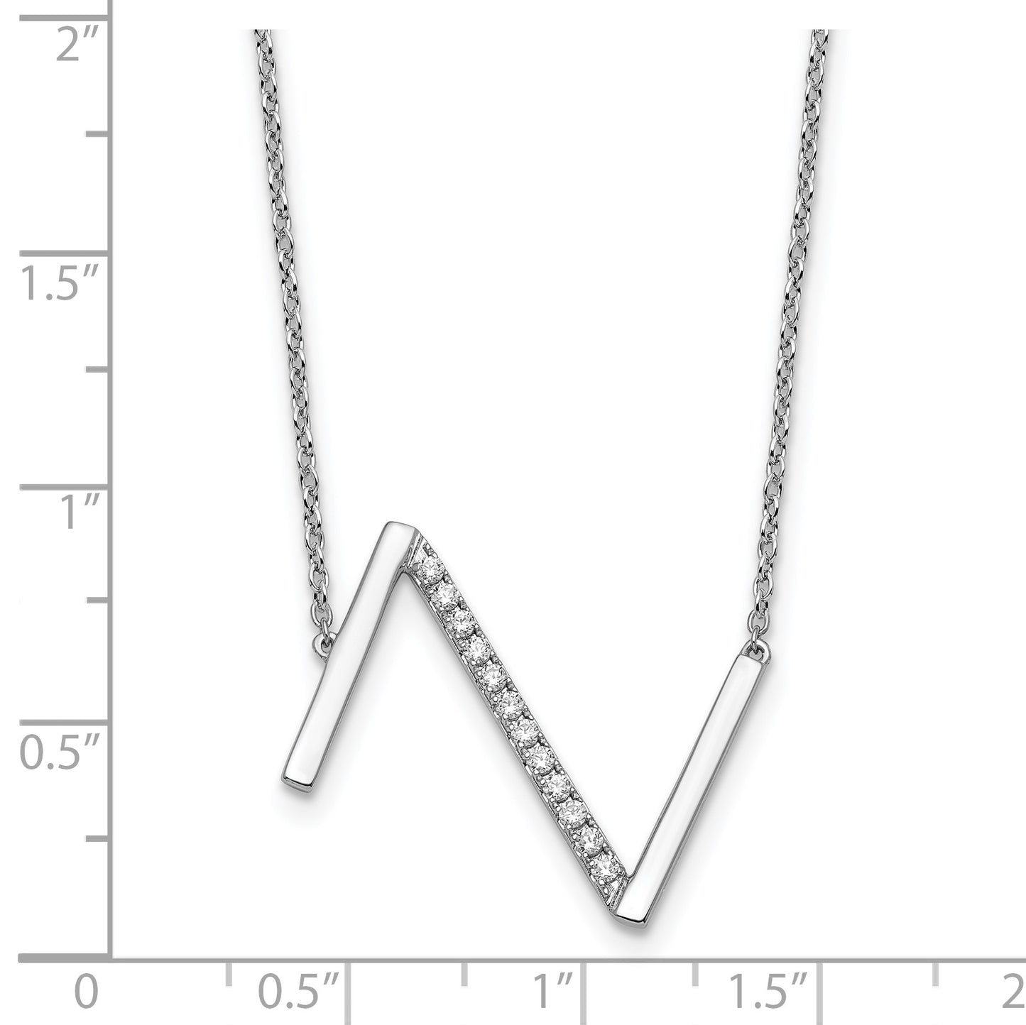 14K White Gold Sideways Diamond Initial Z 18 inch Necklace