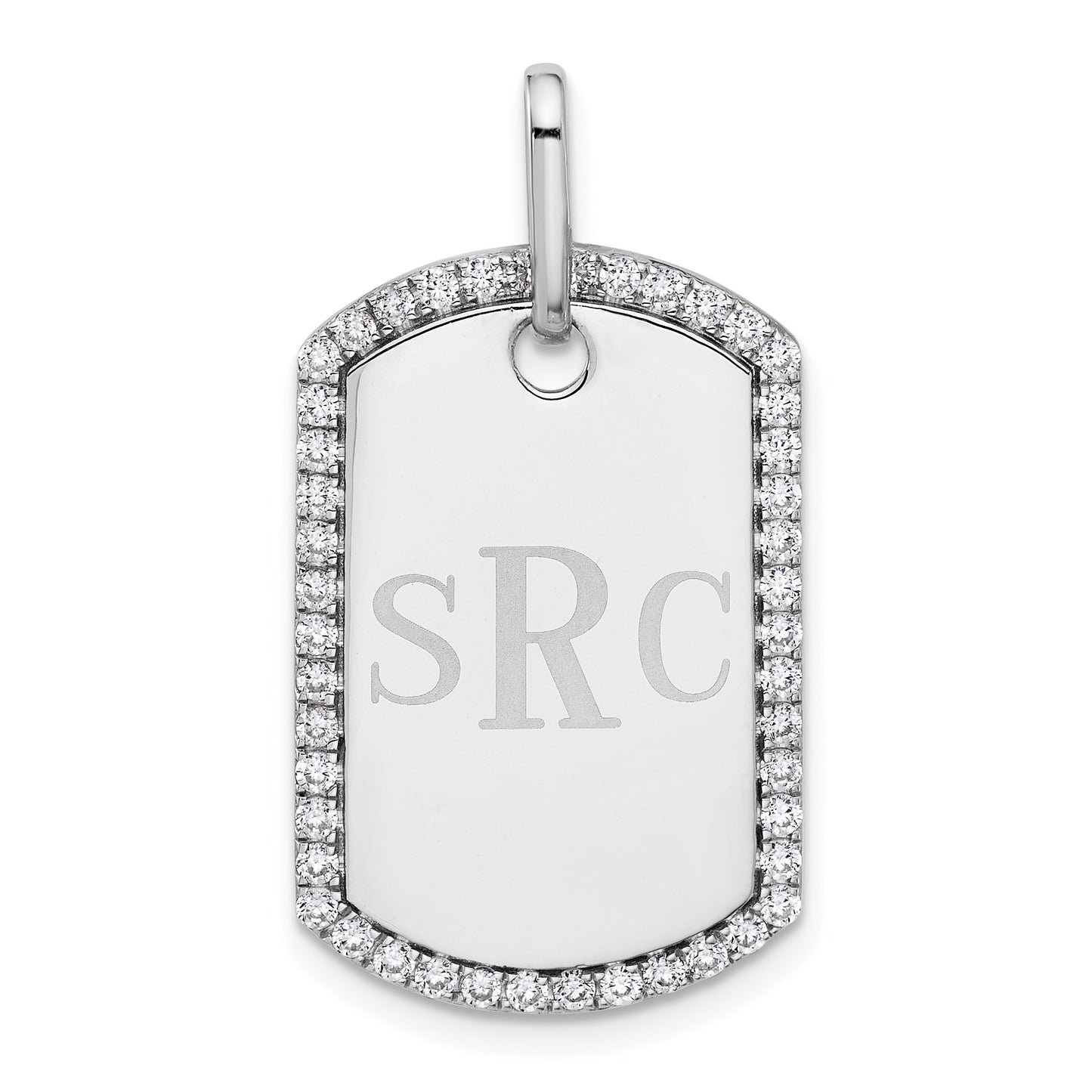 14k White Gold Personalized Diamond Dog Tag Charm
