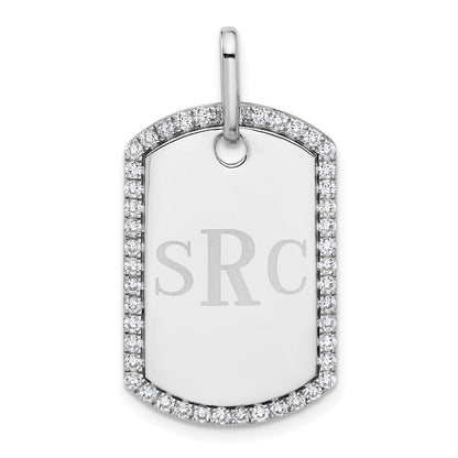 14k White Gold Personalized Diamond Dog Tag Charm