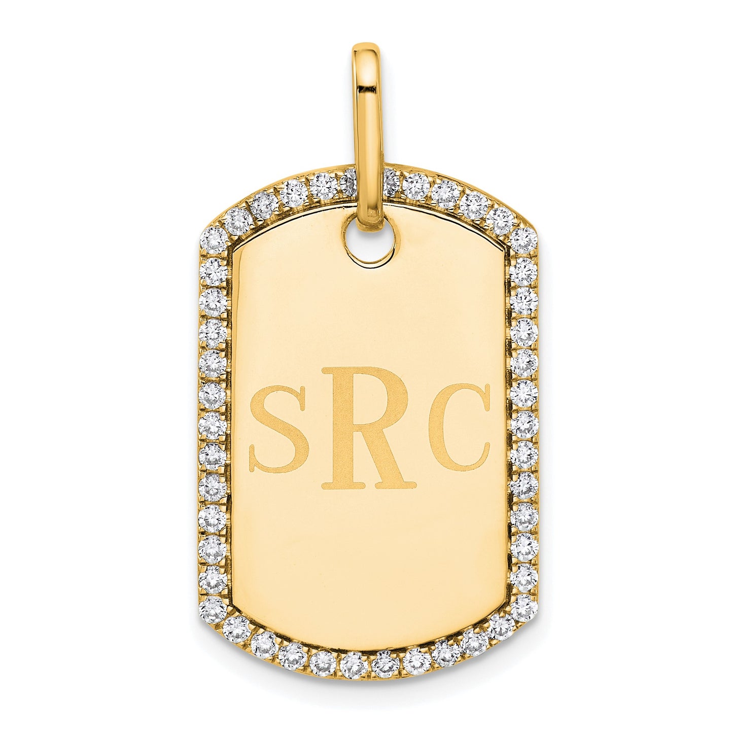 14k Yellow Gold Personalized Diamond Dog Tag Charm
