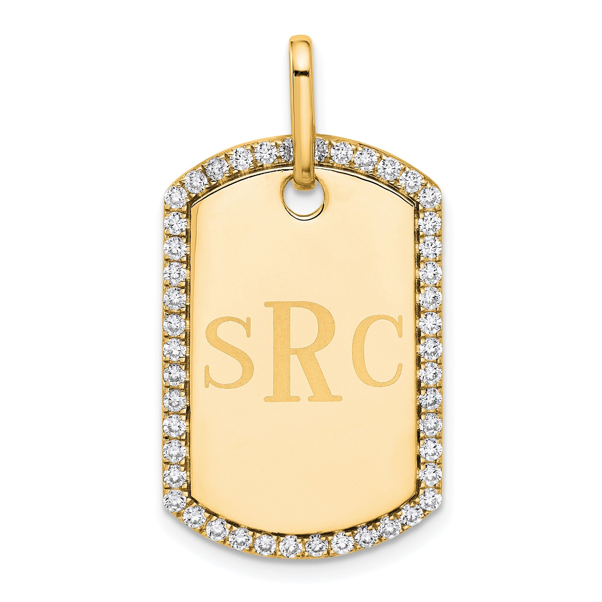 14k Yellow Gold Personalized Diamond Dog Tag Charm