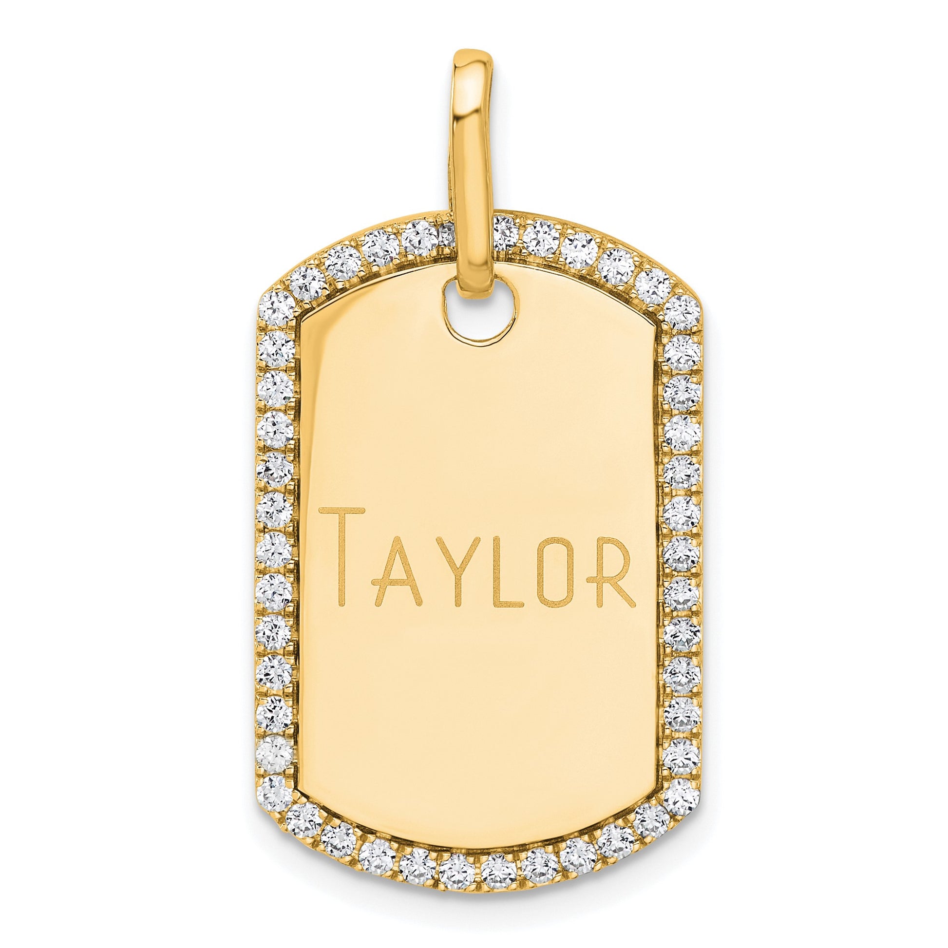 14k Yellow Gold Personalized Diamond Dog Tag Charm