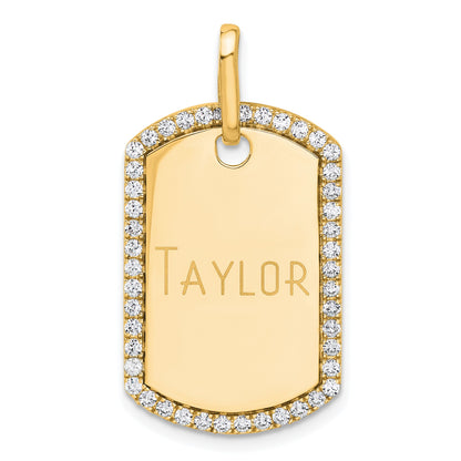 14k Yellow Gold Personalized Diamond Dog Tag Charm