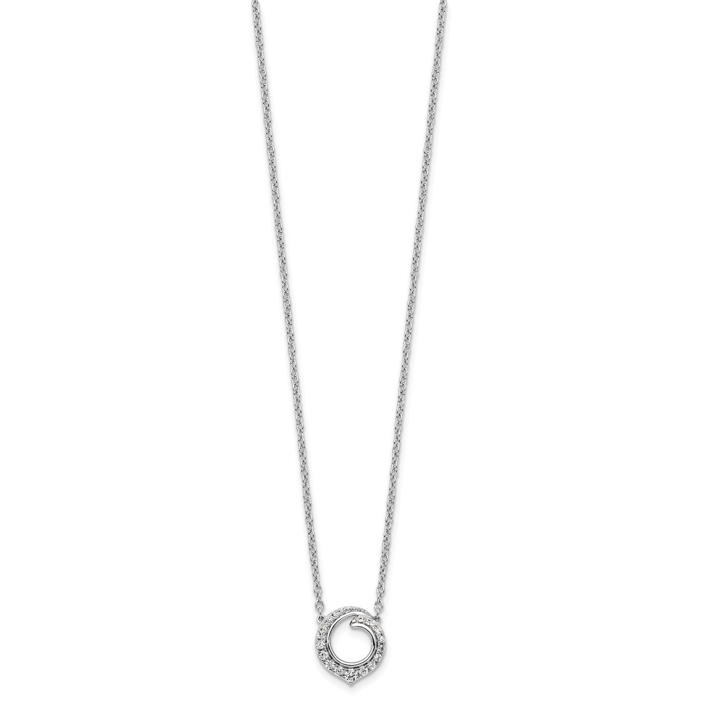 14k White Gold 1/4 carat Diamond Fancy Swirl Circle 18 inch Necklace