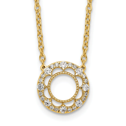 14k Polished 1/4 carat Diamond Fancy Floral Circle 18 inch Necklace