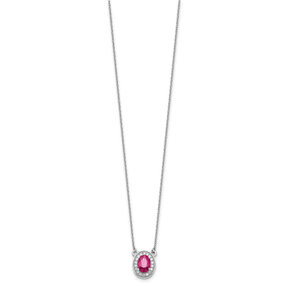 14k White Gold Diamond and 7x5mm Oval Ruby Halo 18 inch Necklace