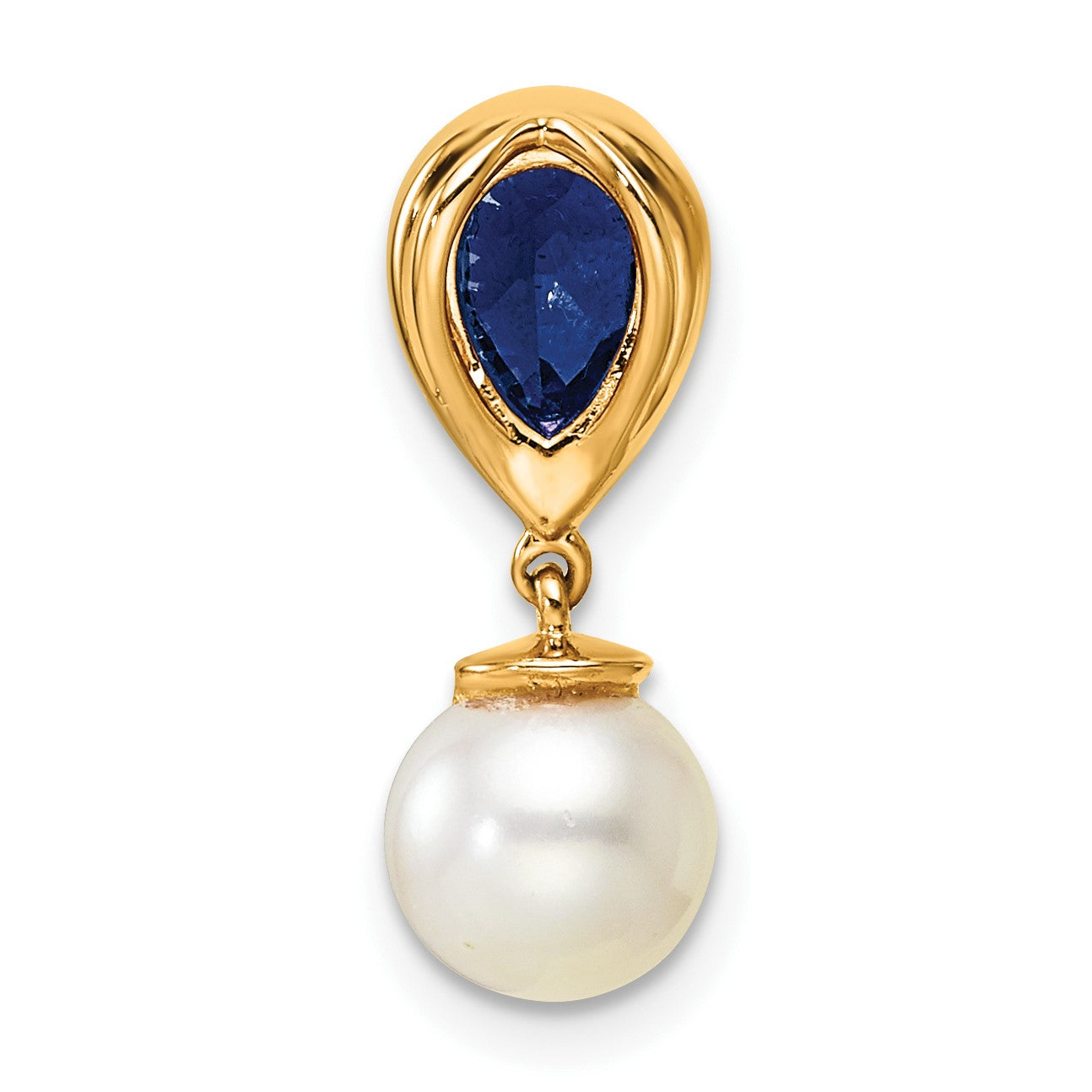 14K 6-7mm Round White Freshwater Cultured Pearl/Pear Sapphire/Diamond Teardrop Chain Slide
