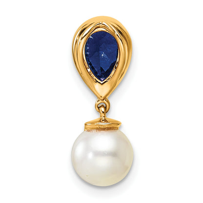 14K 6-7mm Round White Freshwater Cultured Pearl/Pear Sapphire/Diamond Teardrop Chain Slide