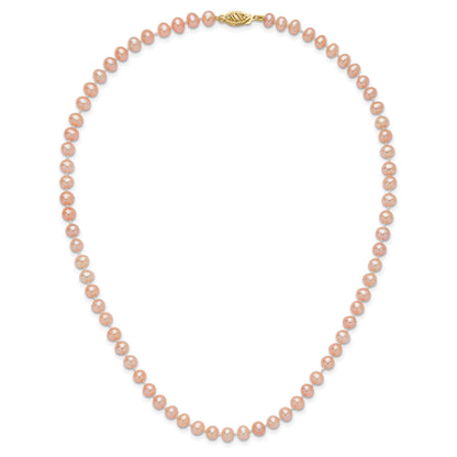 14k 5-6mm Pink Near-Round Freshwater Cultured Pearl 16 inch Necklace