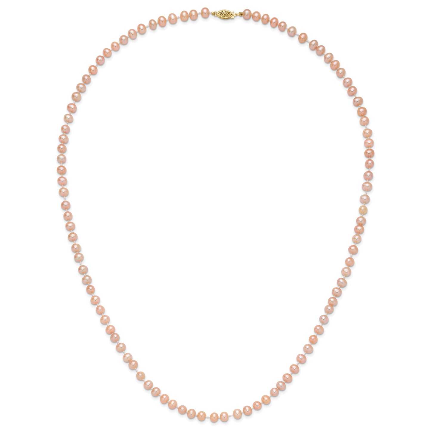 14k 5-6mm Pink Near-Round Freshwater Cultured Pearl 24 inch Necklace
