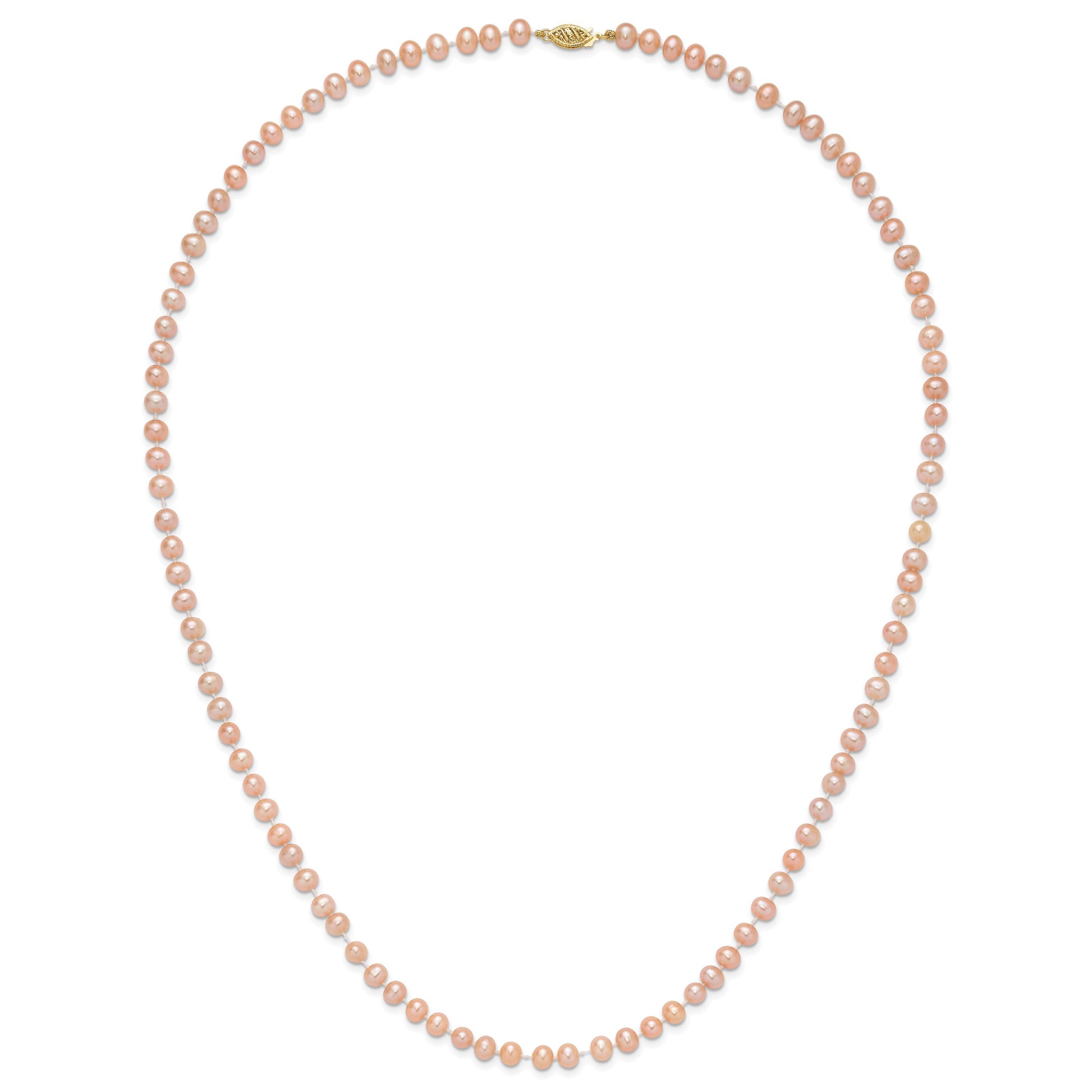 14k 5-6mm Pink Near-Round Freshwater Cultured Pearl 24 inch Necklace