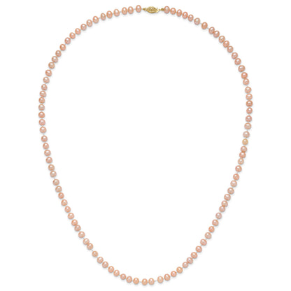 14k 5-6mm Pink Near-Round Freshwater Cultured Pearl 24 inch Necklace