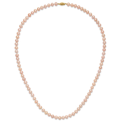 14k 6-7mm Pink Near-Round Freshwater Cultured Pearl 24 inch Necklace