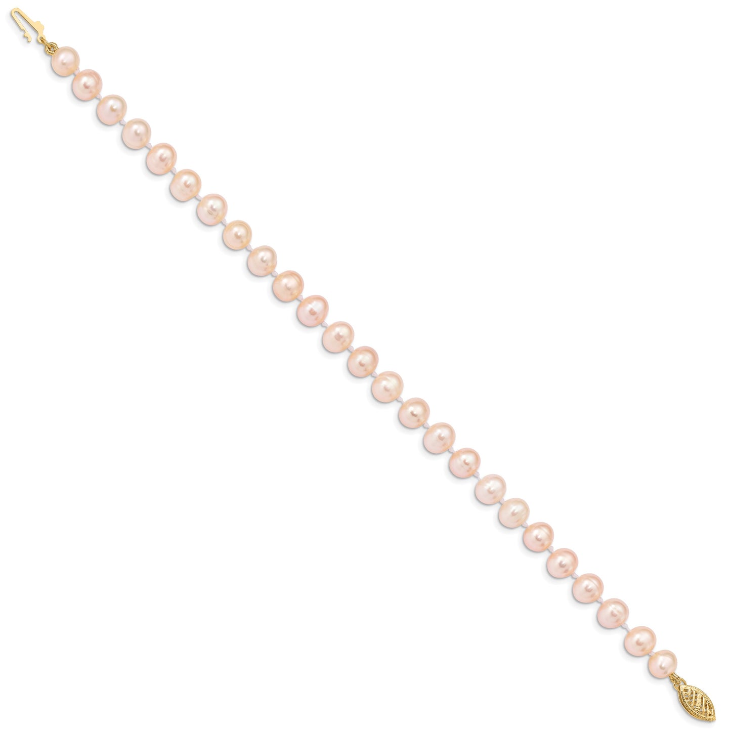 14k 6-7mm Pink Near-Round Freshwater Cultured Pearl 7.5 inch Bracelet