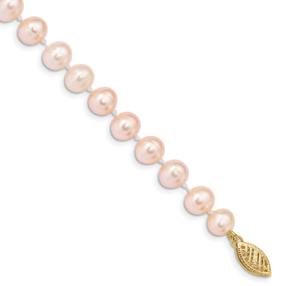 14k 6-7mm Pink Near-Round Freshwater Cultured Pearl 7.5 inch Bracelet