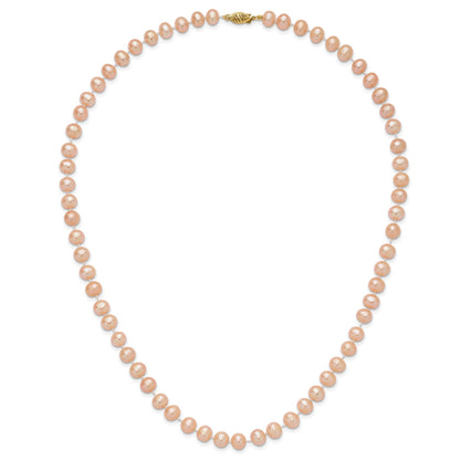 14k 7-8mm Pink Near-Round Freshwater Cultured Pearl 20 inch Necklace