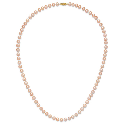 14k 7-8mm Pink Near-Round Freshwater Cultured Pearl 24 inch Necklace