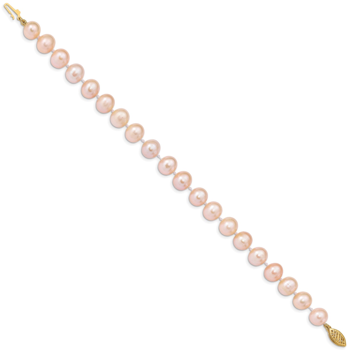 14k 8-9mm Pink Near-Round Freshwater Cultured Pearl 7.5 inch Bracelet
