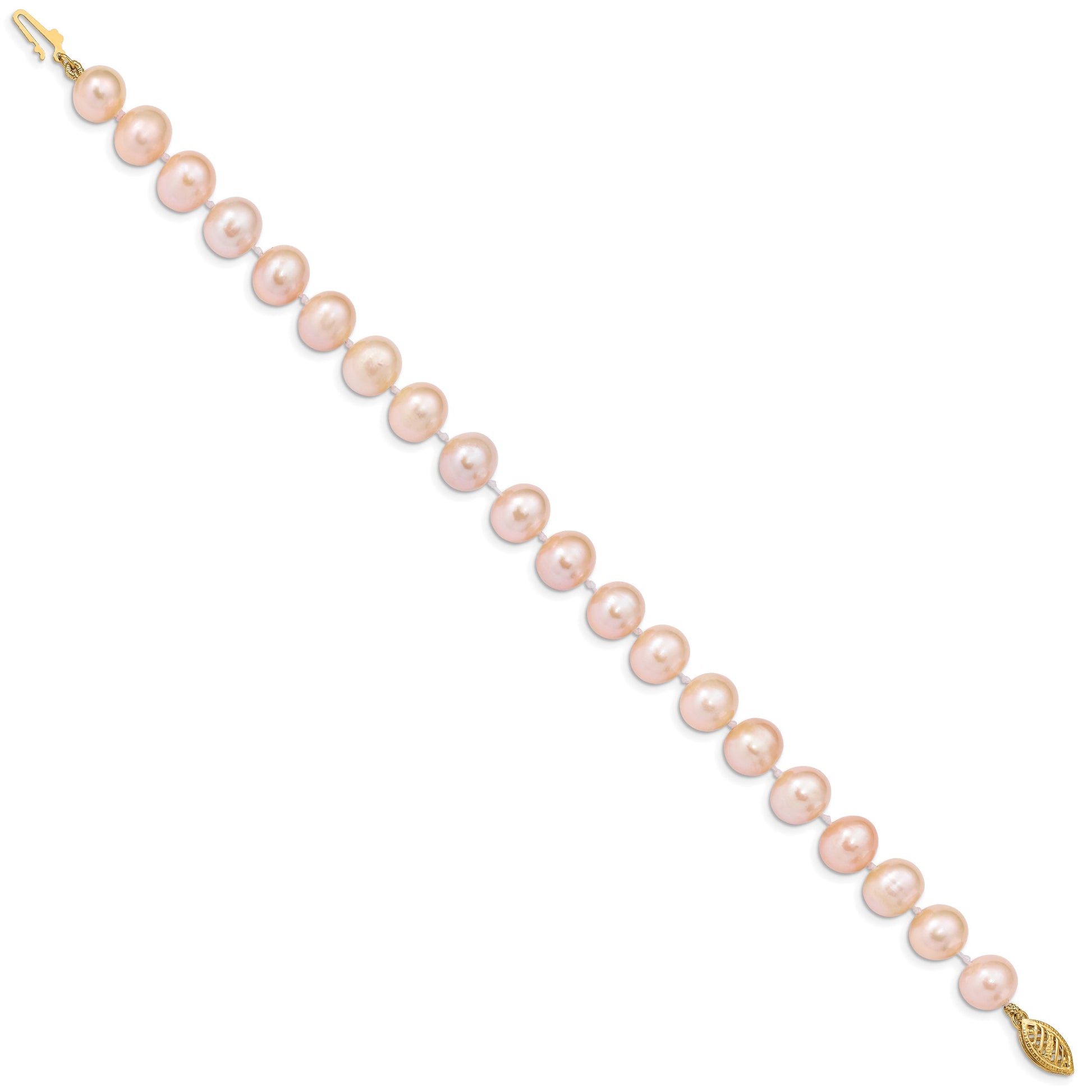 14k 8-9mm Pink Near-Round Freshwater Cultured Pearl 7.5 inch Bracelet