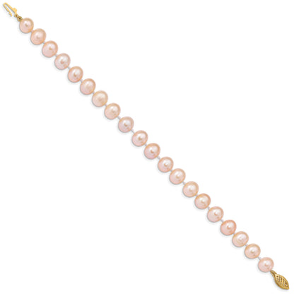 14k 8-9mm Pink Near-Round Freshwater Cultured Pearl 7.5 inch Bracelet