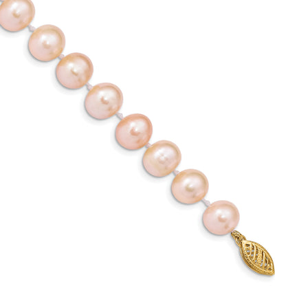14k 8-9mm Pink Near-Round Freshwater Cultured Pearl 7.5 inch Bracelet