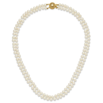 14k 5-6mm White Near Round Freshwater Cultured Pearl Double Strand 18 inch Necklace