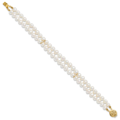 14k 5-6mm White Near-Round Freshwater Cultured Pearl 2-Strand 7.5 inch Bracelet