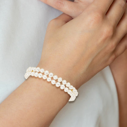 14k 5-6mm White Near-Round Freshwater Cultured Pearl 2-Strand 7.5 inch Bracelet