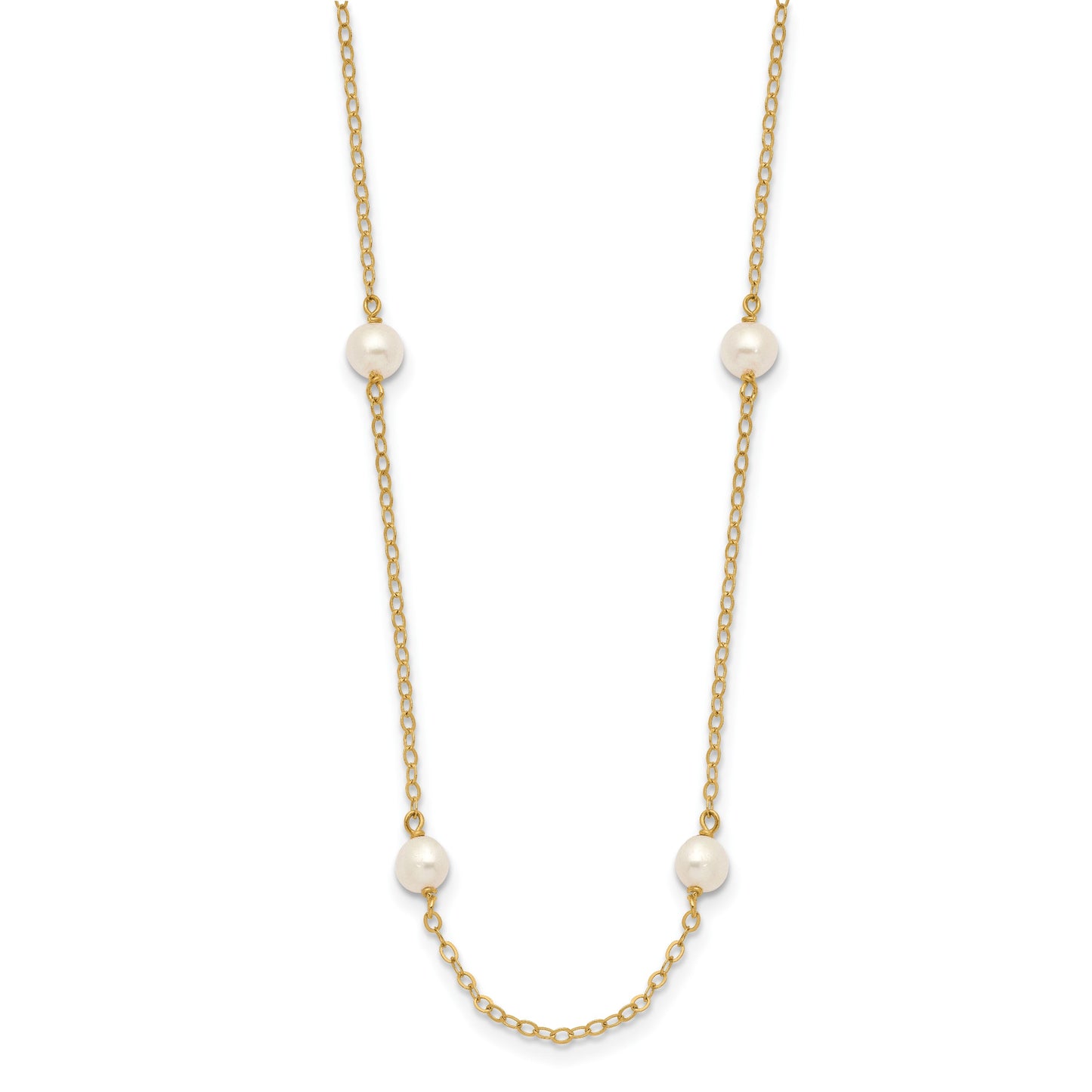 14K 4-5mm White Near Round Freshwater Cultured Pearl 8-station 18 inch Necklace